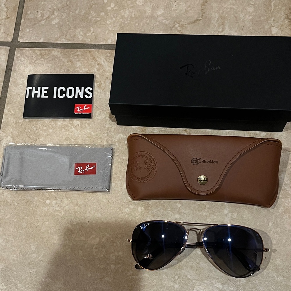 Ray-Ban Aviator polarized Sunglasses with copper frame and grey gradient lenses - Picture 7 of 10